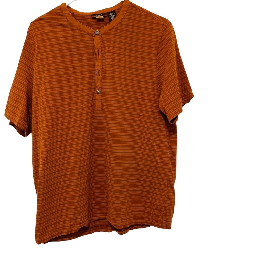 Nyne Let Go Mens‎ Striped Henley Shirt Short Sleeve Orange Size L/G